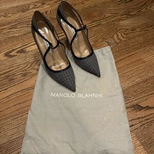 Manolo Blahnik Gray Plaid Heels